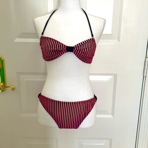 Dippers Pink & Black Striped Two Piece Swimsuit. EUC
